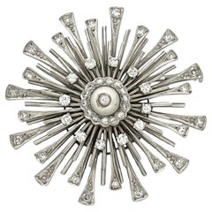 Colgante / Broche Art Déco de Platino, Diamantes y Perla Natural