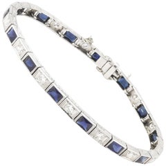 Art Deco Platinum Diamonds and Sapphire Bracelet