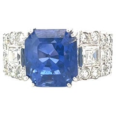 Art Deco Platinum Diamonds Ceylon no heat Sapphire Ring 7.56cts 