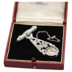 Art Deco Platinum Diamonds Ladies Watch Brooch Welson Swiss Boxed, 1920
