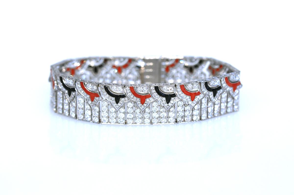 Bracelet à maillons Art déco en platine, diamants et onyx, 1925 en vente 2
