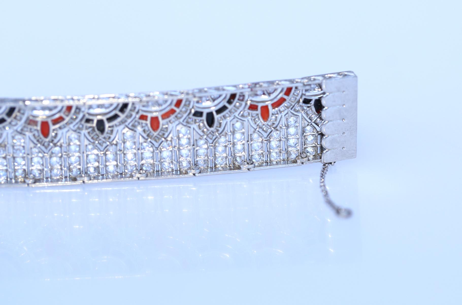 Bracelet à maillons Art déco en platine, diamants et onyx, 1925 en vente 4