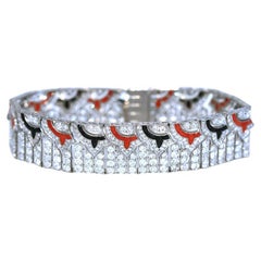 Art Deco Platinum Diamonds Onyx Links Bracelet, 1925