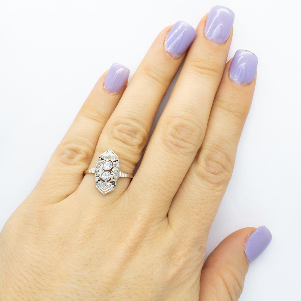 Women's or Men's Art Deco Platinum Diamonds Ring