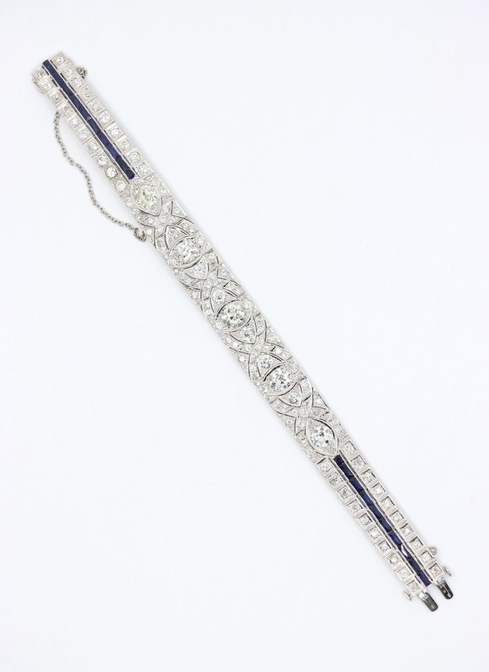 Art Deco Platin-Diamanten-Saphir-Armband im Angebot 4
