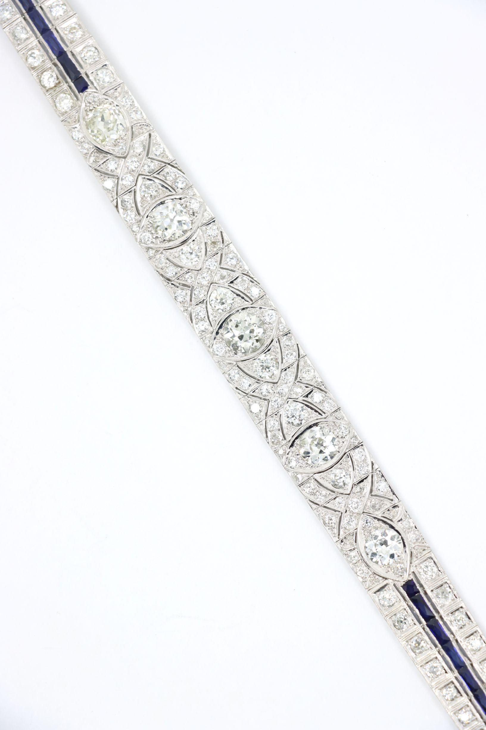 Art Deco Platin-Diamanten-Saphir-Armband im Angebot 5