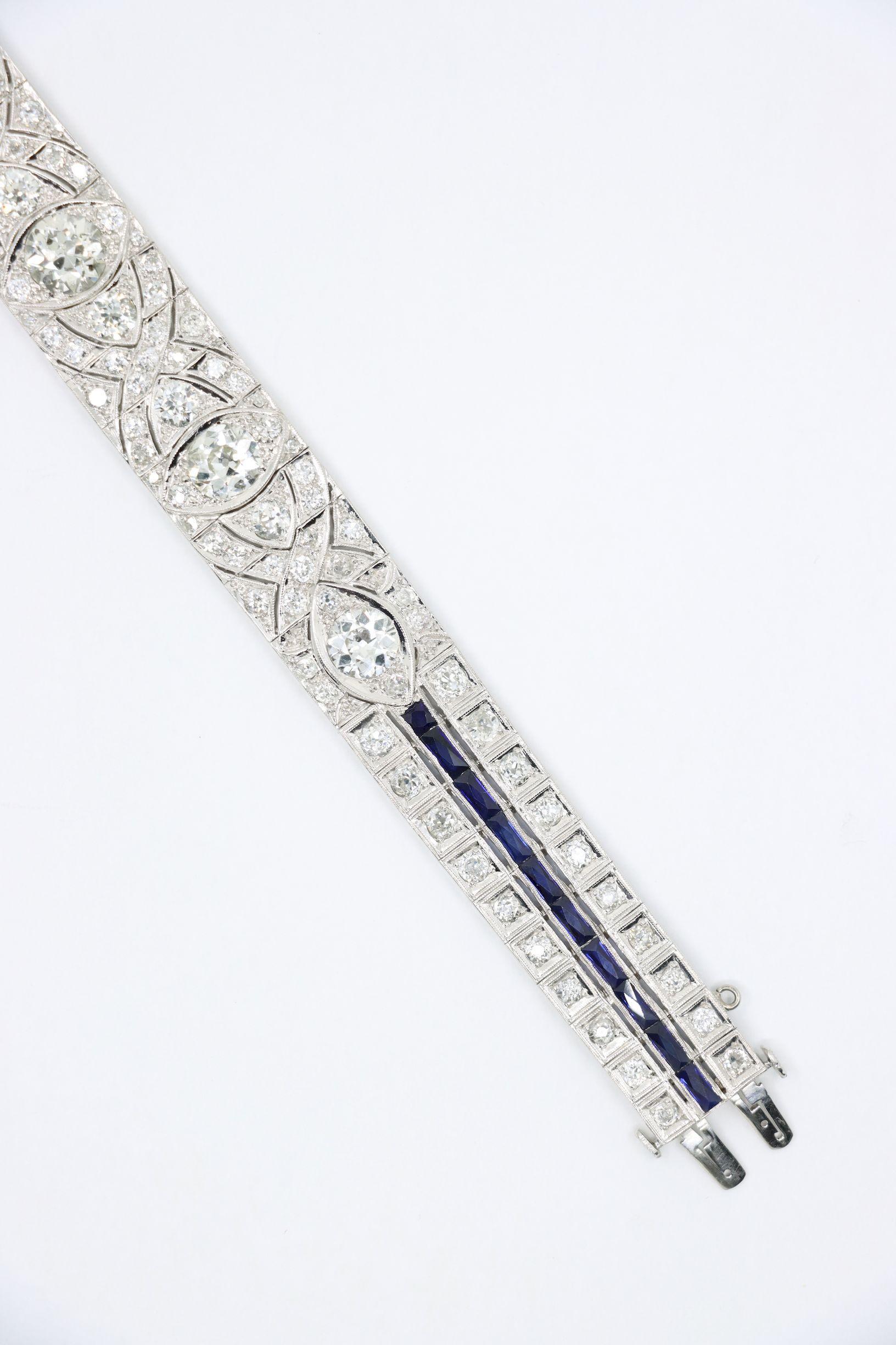 Art Deco Platin-Diamanten-Saphir-Armband im Angebot 6