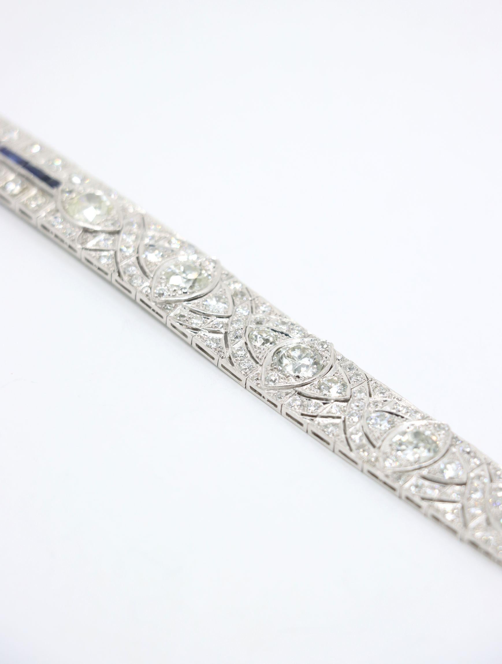 Art Deco Platin-Diamanten-Saphir-Armband im Angebot 7