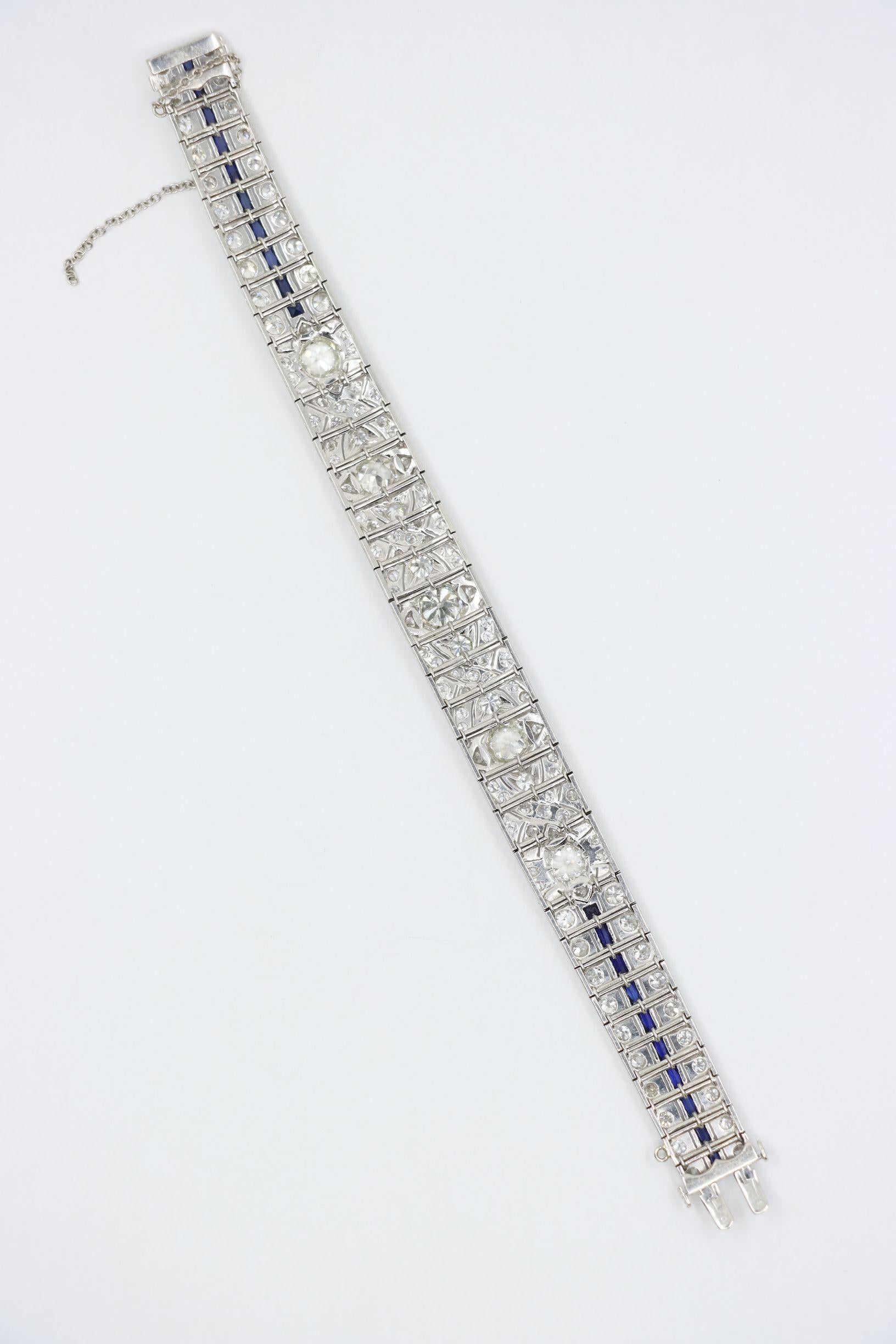 Art Deco Platin-Diamanten-Saphir-Armband im Angebot 8