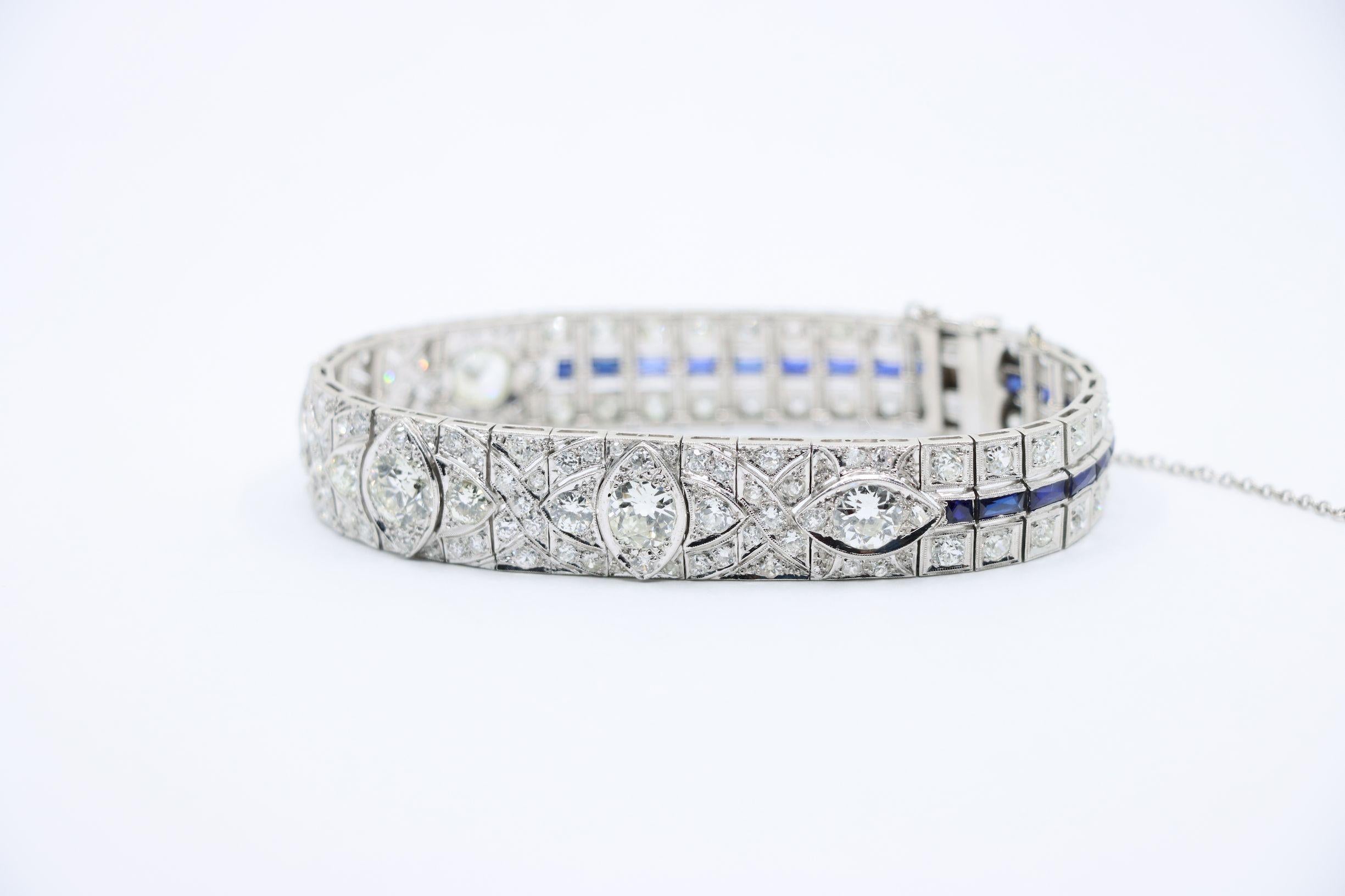 Art Deco Platin-Diamanten-Saphir-Armband im Angebot 1