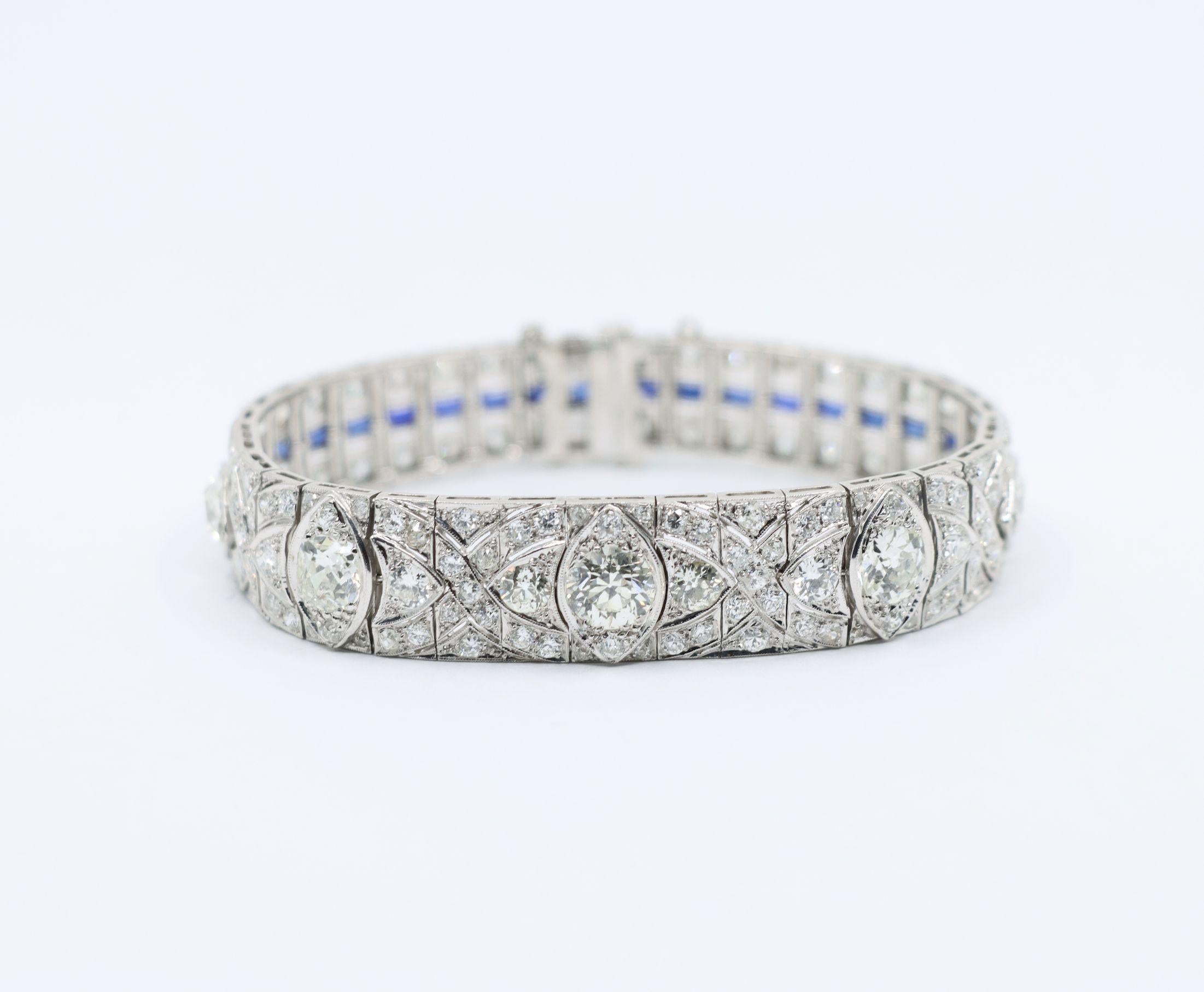 Art Deco Platin-Diamanten-Saphir-Armband im Angebot 2