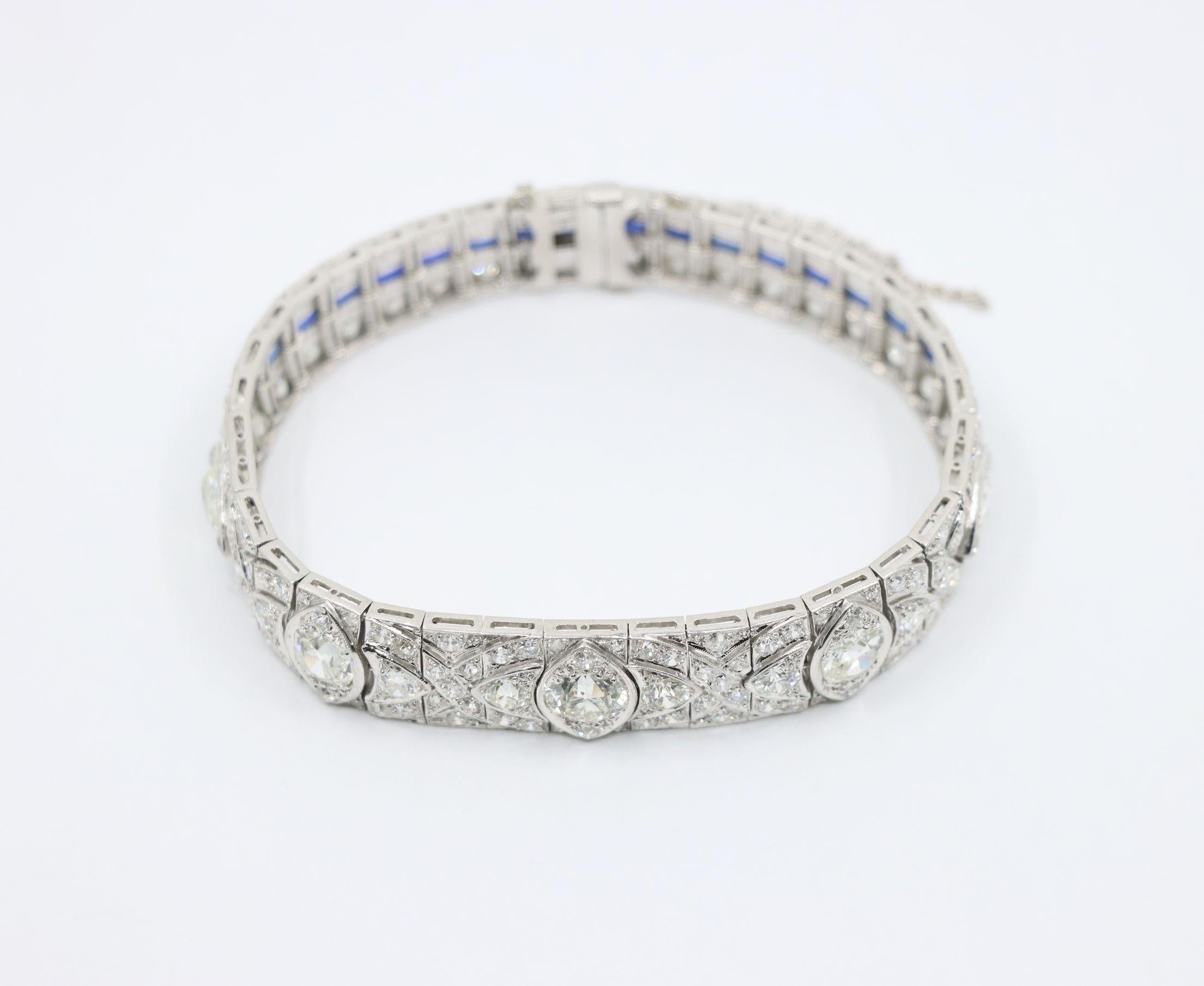 Art Deco Platin-Diamanten-Saphir-Armband im Angebot 3