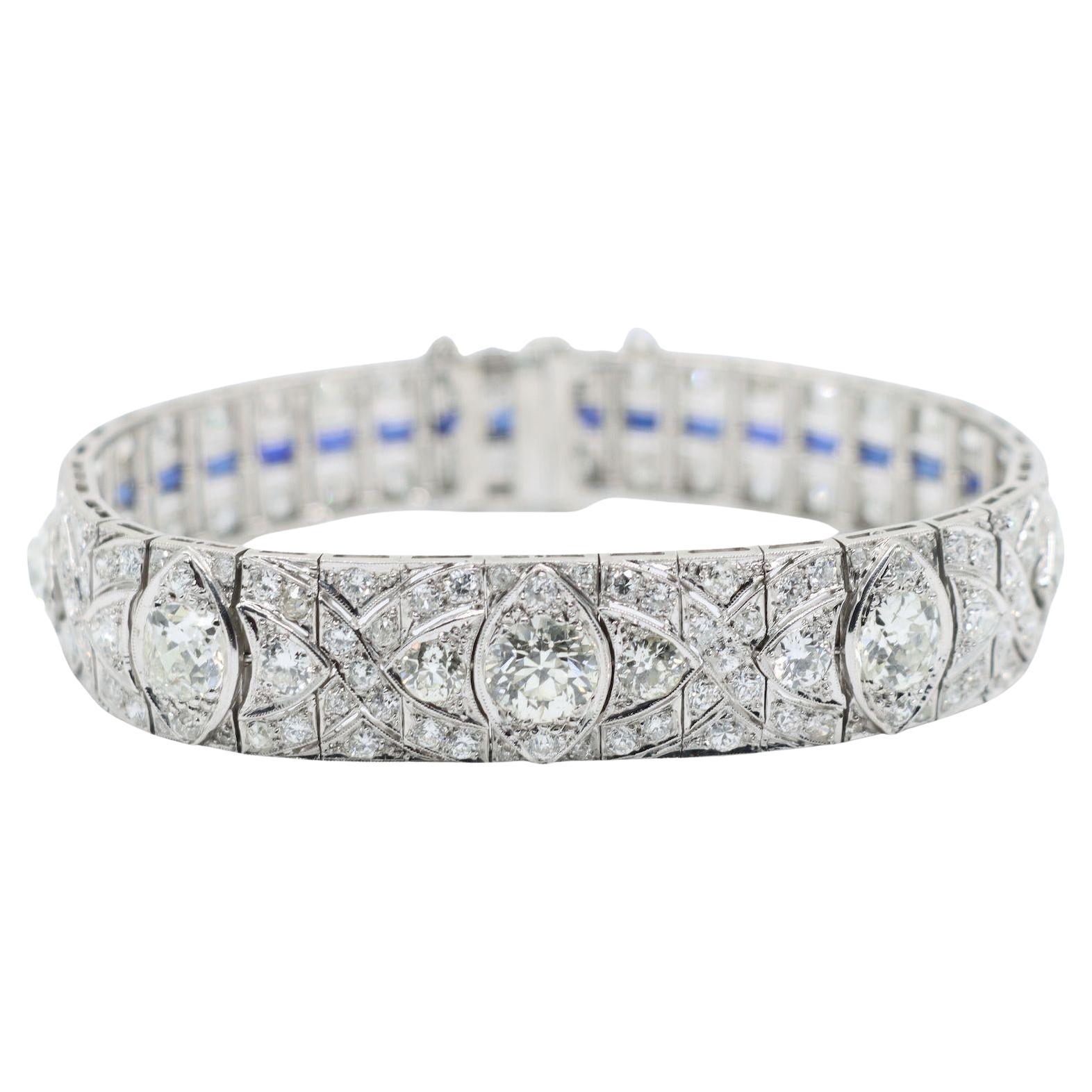 Art Deco Platin-Diamanten-Saphir-Armband im Angebot