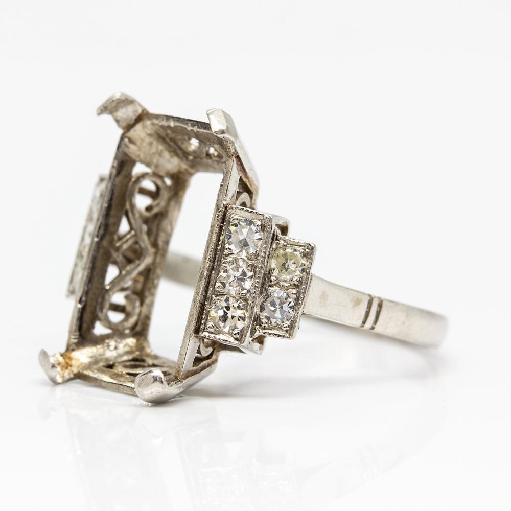 Women's or Men's Art Deco Platinum Diamonds Semi Mounting Ring