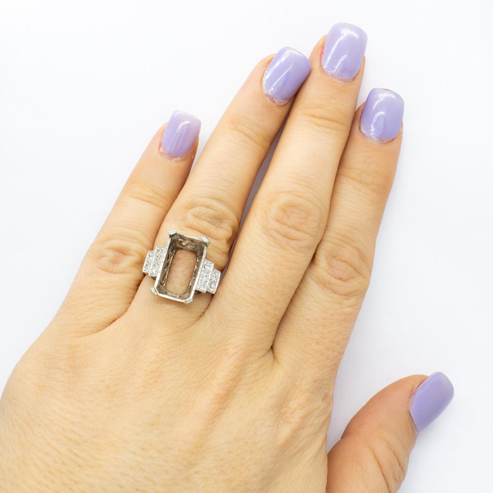Art Deco Platinum Diamonds Semi Mounting Ring 3