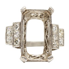 Art Deco Platinum Diamonds Semi Mounting Ring