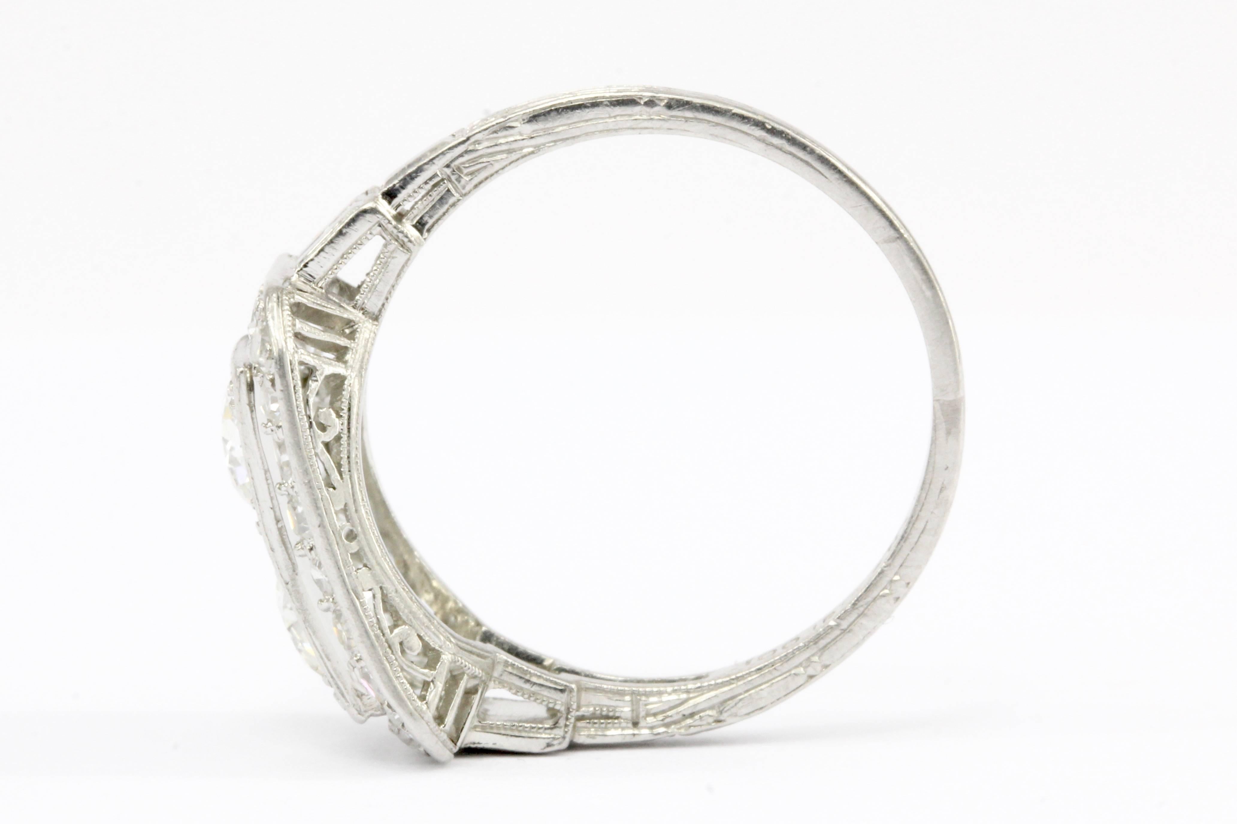 Women's Art Deco Platinum Double Diamond Toi et Moi Ring