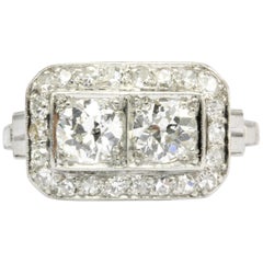 Art Deco Platinum Double Diamond Toi et Moi Ring