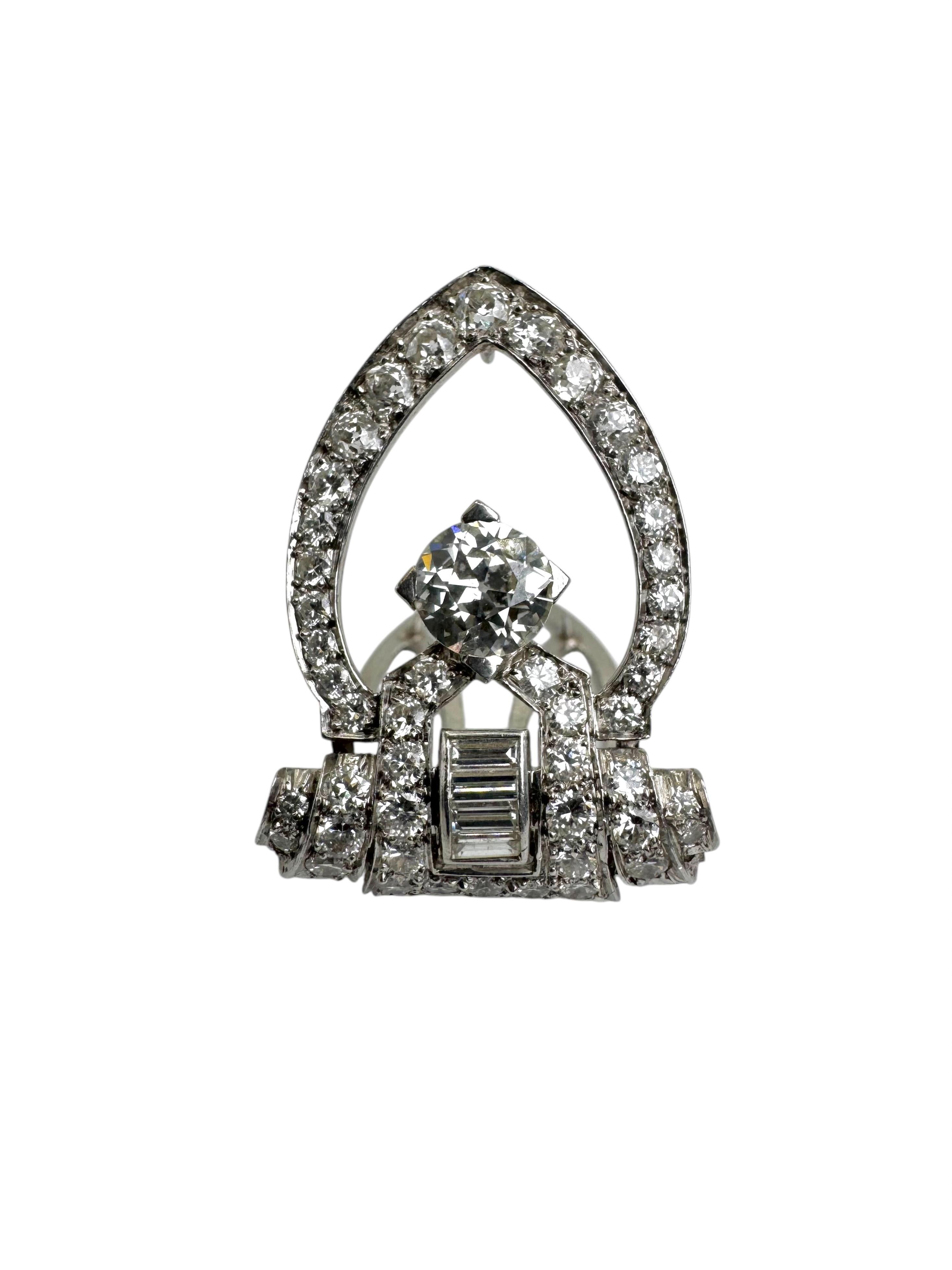 Art Déco Fermaglio in platino Art Deco con diamante vecchio taglio europeo in sospensione in vendita