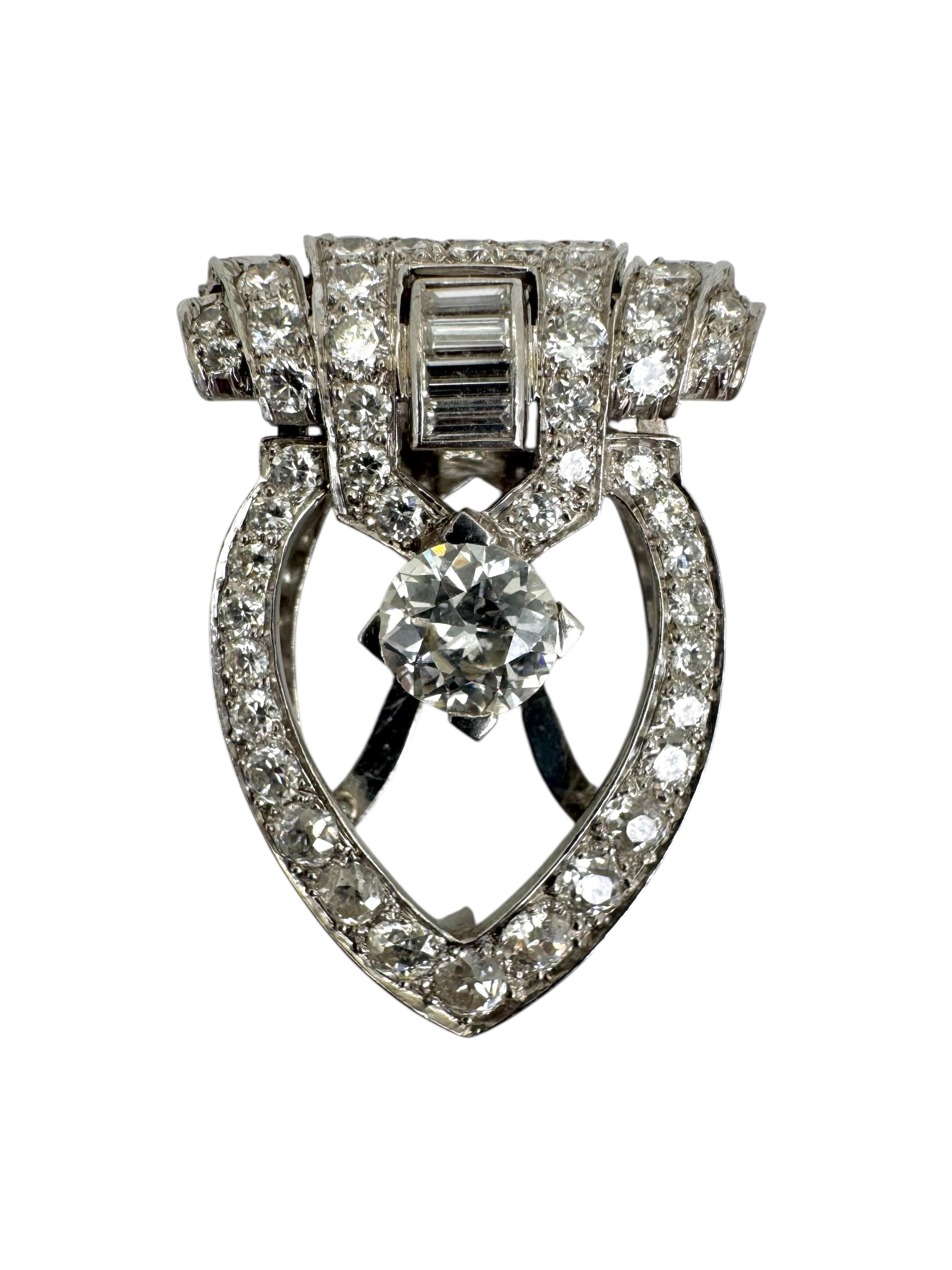 Fermaglio in platino Art Deco con diamante vecchio taglio europeo in sospensione in vendita 2