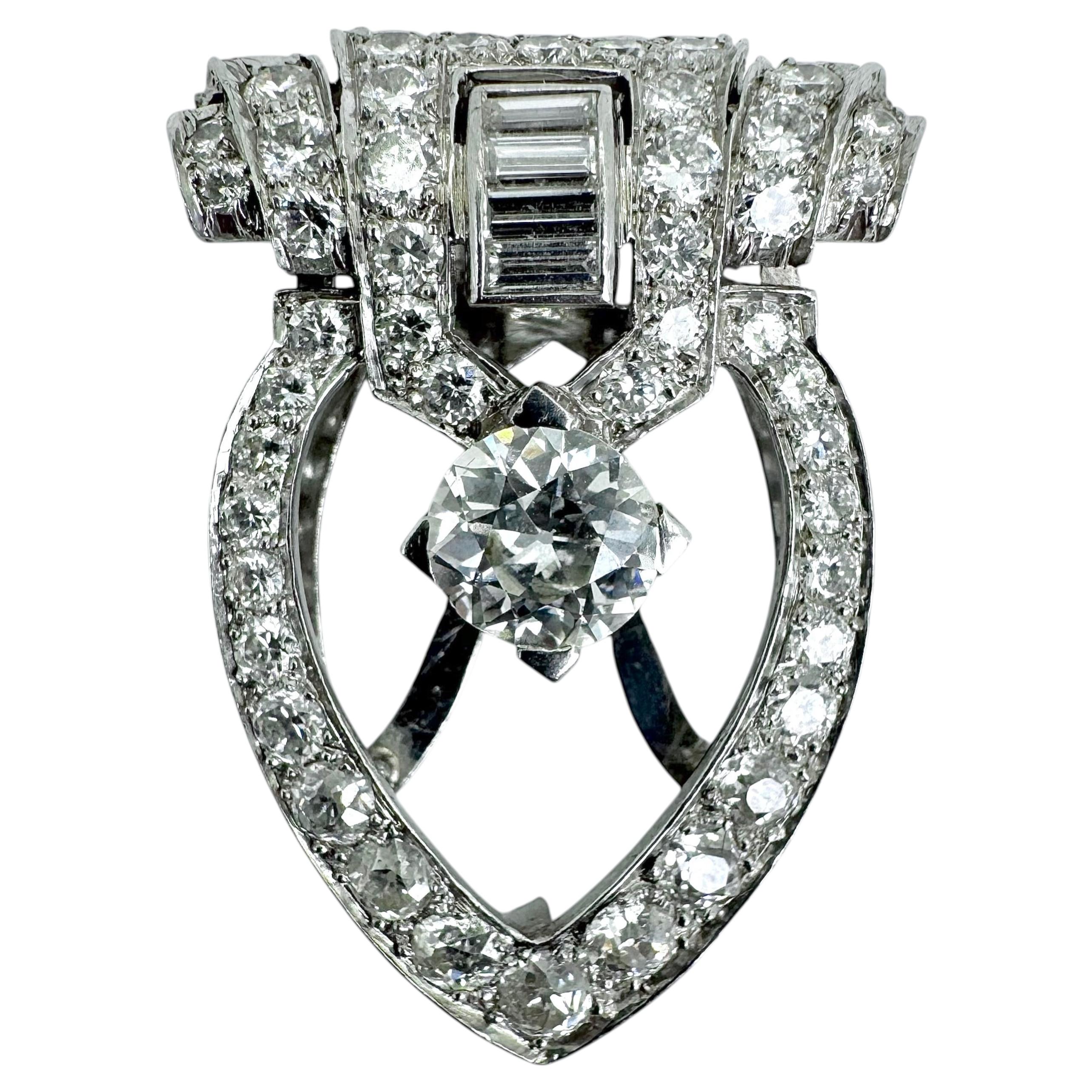 Clip de robe Art déco avec diamant de taille vieille Europe suspendu