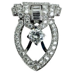Art Deco Platinum Dress Clip with Suspended Old European-Cut Diamond