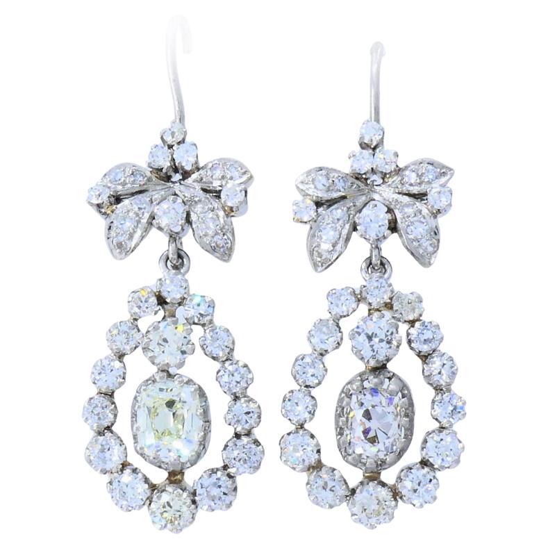 Art Deco Platinum Drop Earrings Old European Cushion Cut Diamonds Estate Jewelry