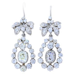 Orecchini a goccia in platino Art Deco Vecchi diamanti europei taglio cuscino Estate Jewelry