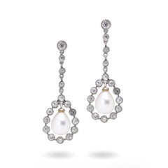 Art Deco Platinum Drop Earrings with Natural Pearls & Old Cut Diamonds, c.1920s