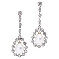 Art Deco Platinum Drop Earrings with Natural Pearls & Old Cut Diamonds, c.1920s