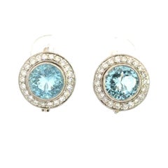 Art Deco Platinum Earrings with 3.5ct Aquamarine and 0.44ct Diamond