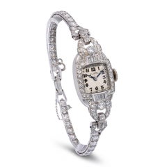 Art Deco Platinum Elgin 2.7tcw H Si1 Diamond Pave Ladies Dress Watch
