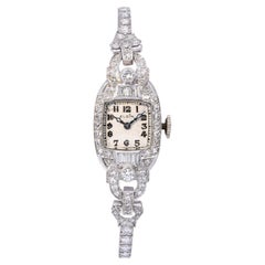 Art Deco Platinum Elgin 2.7tcw H Si1 Diamond Pave Ladies Dress Watch