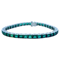 Art Deco Platinum Synthetic Emerald New Old Stock Straight Line Tennis Bracelet