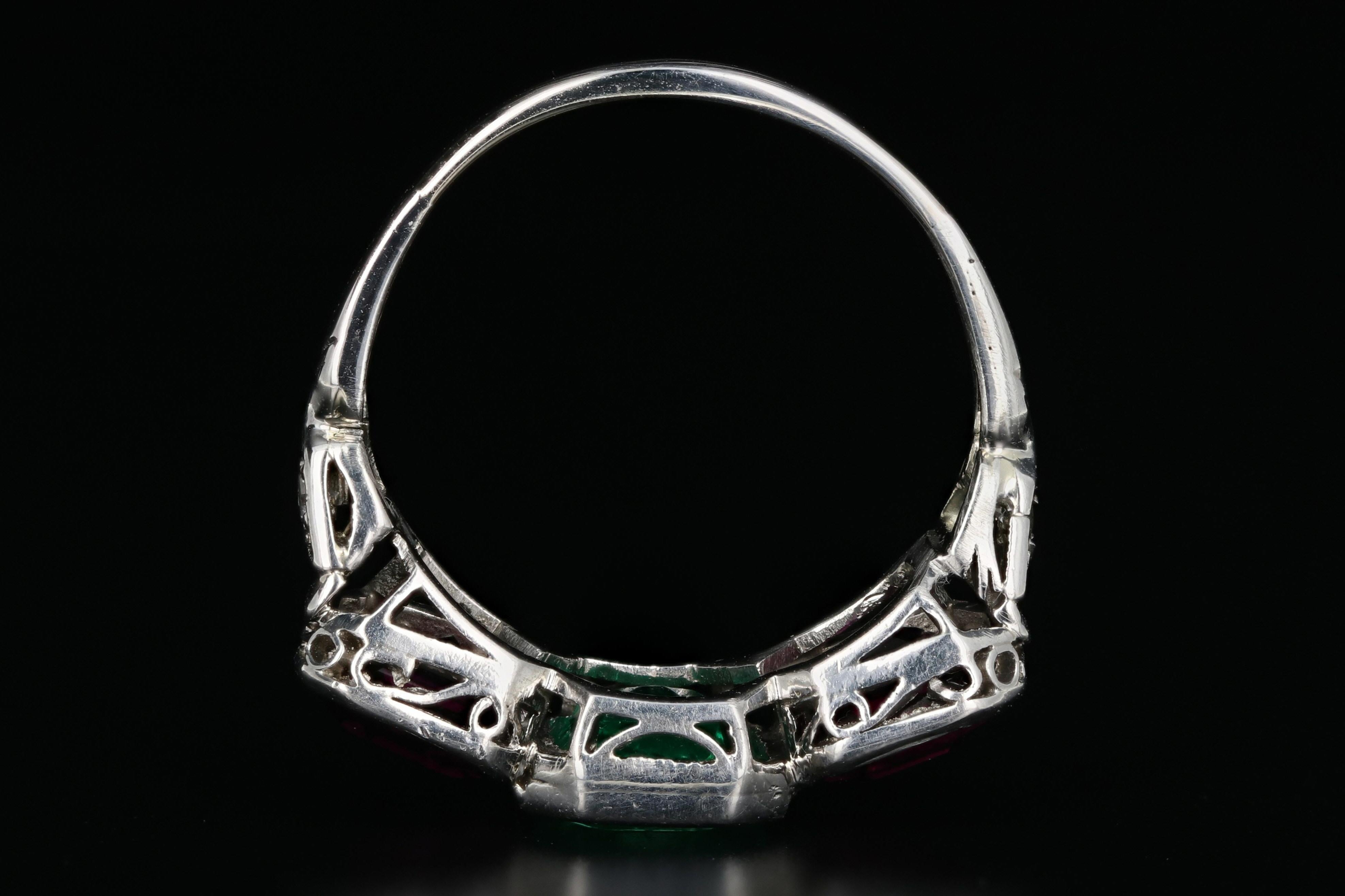 Art Deco Platinum Emerald and Almandine Garnet Ring 2