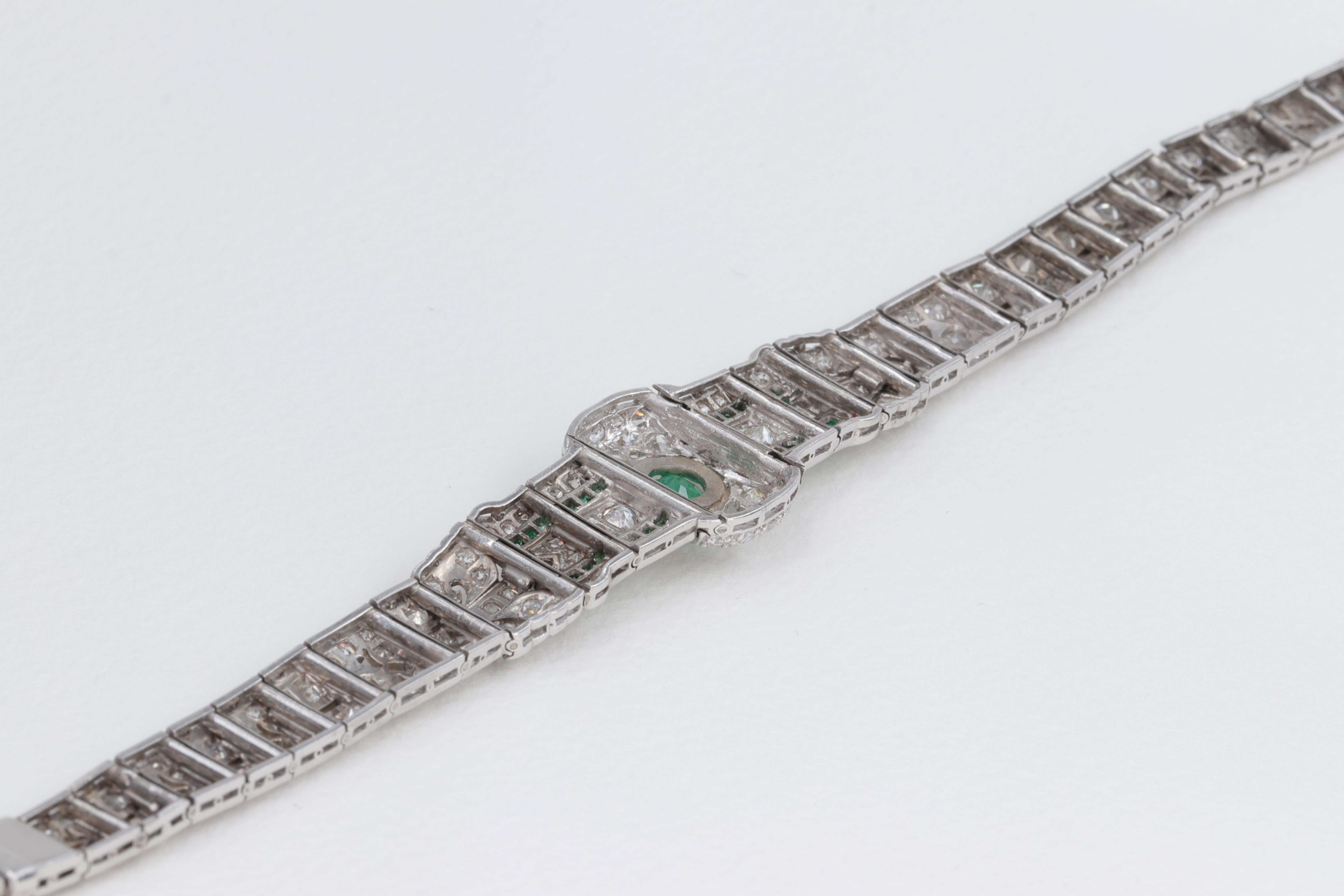 Art Deco Platinum, Emerald and Diamond Antique Bracelet 6