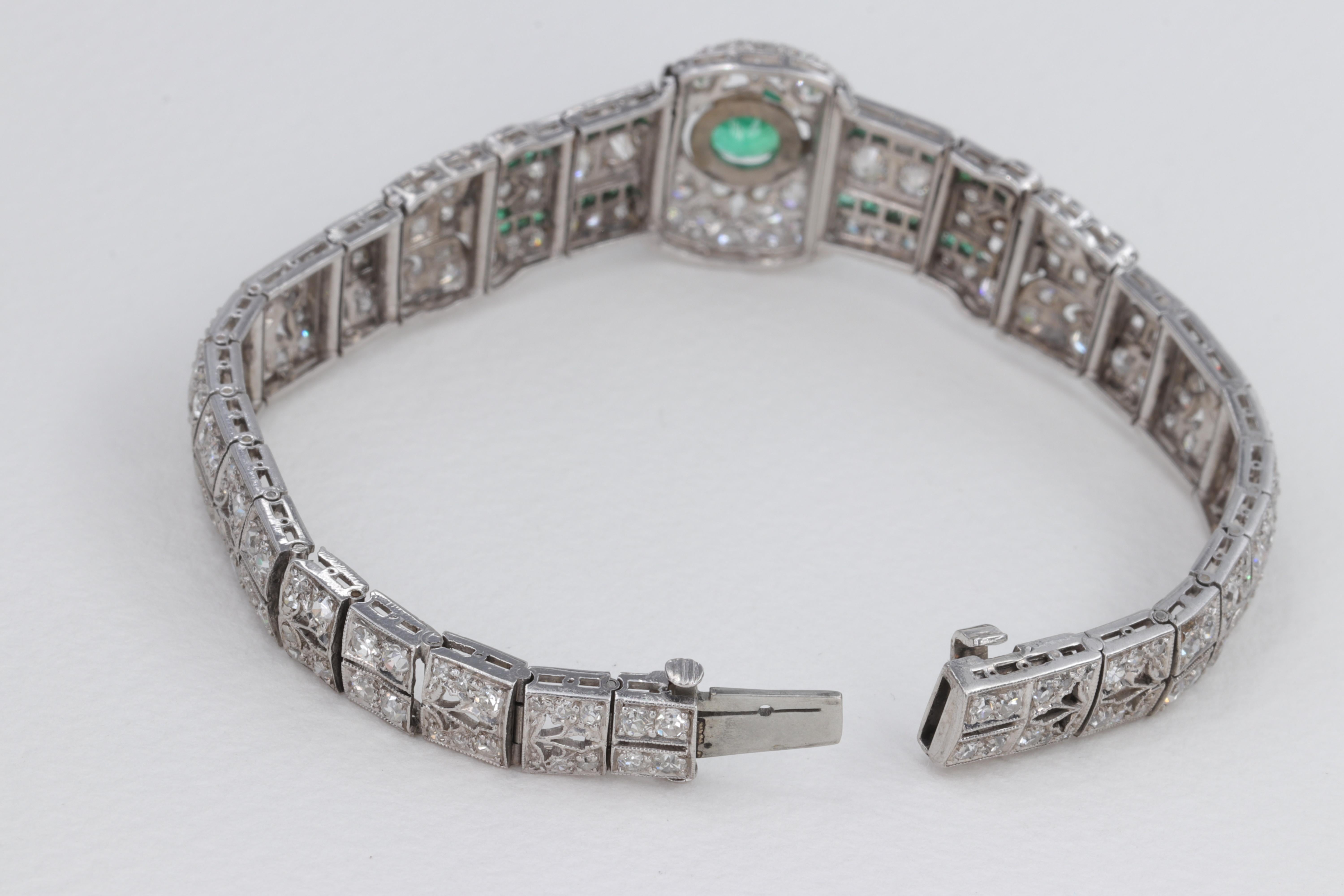 Art Deco Platinum, Emerald and Diamond Antique Bracelet 7