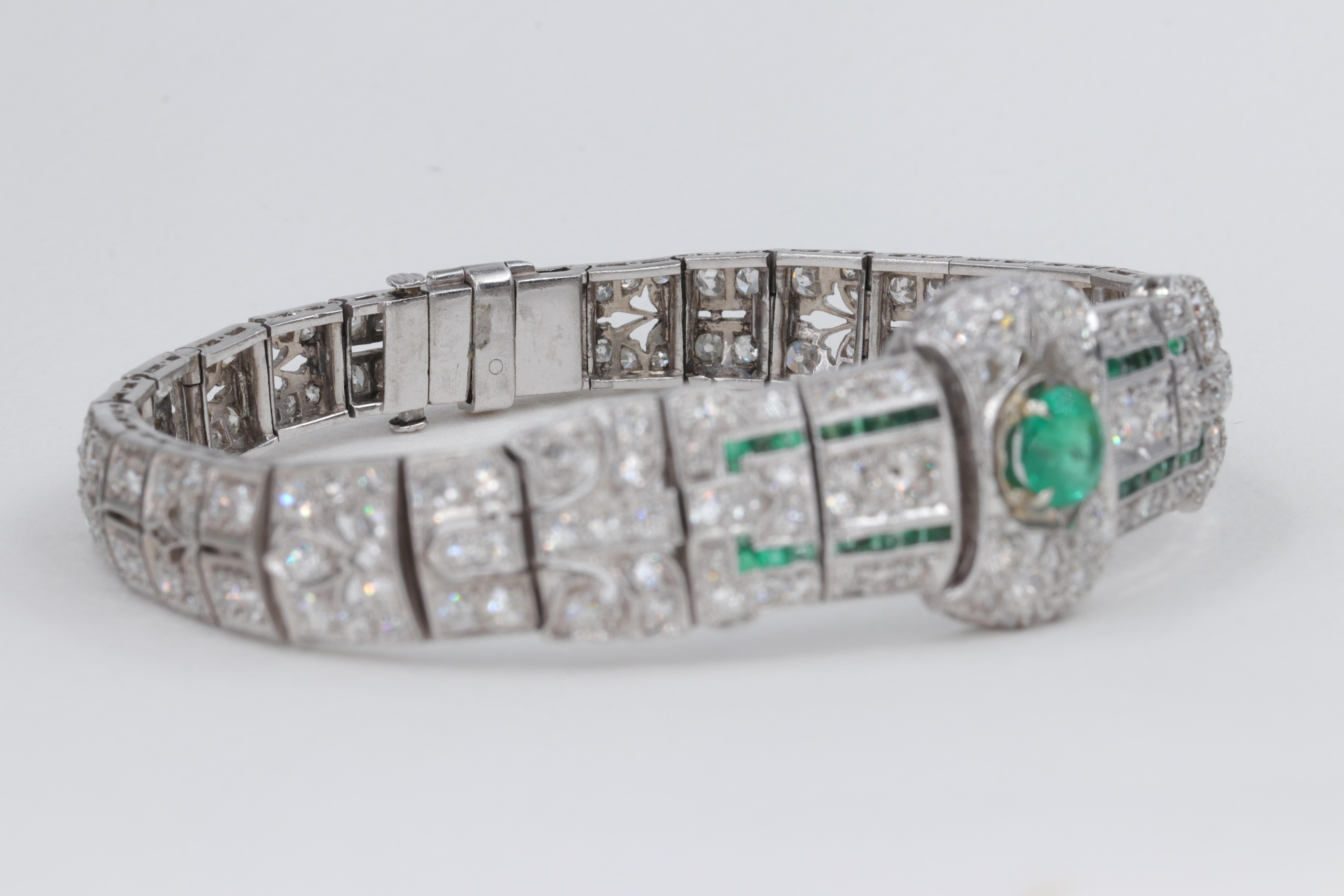 Art Deco Platinum, Emerald and Diamond Antique Bracelet 1
