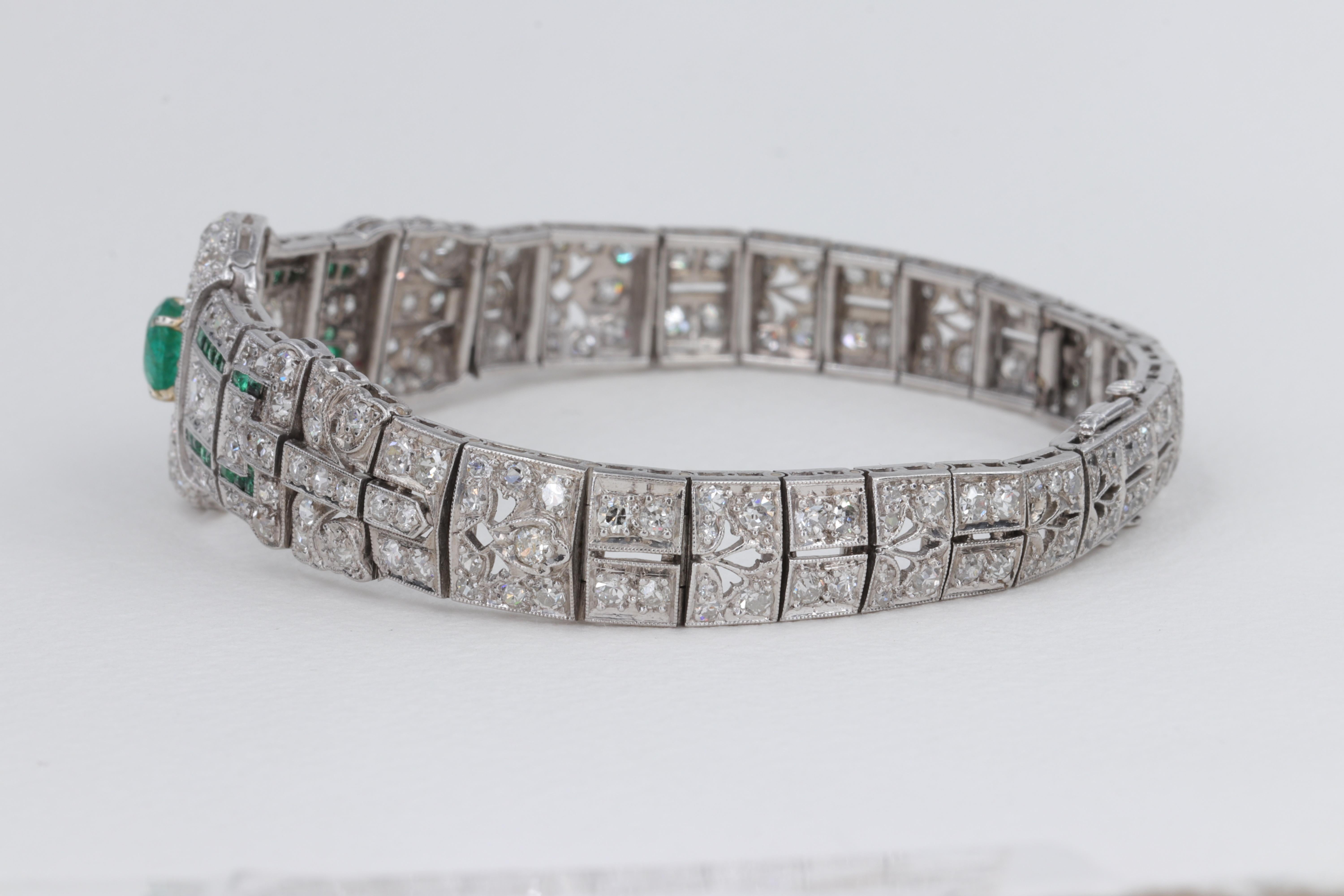 Art Deco Platinum, Emerald and Diamond Antique Bracelet 3