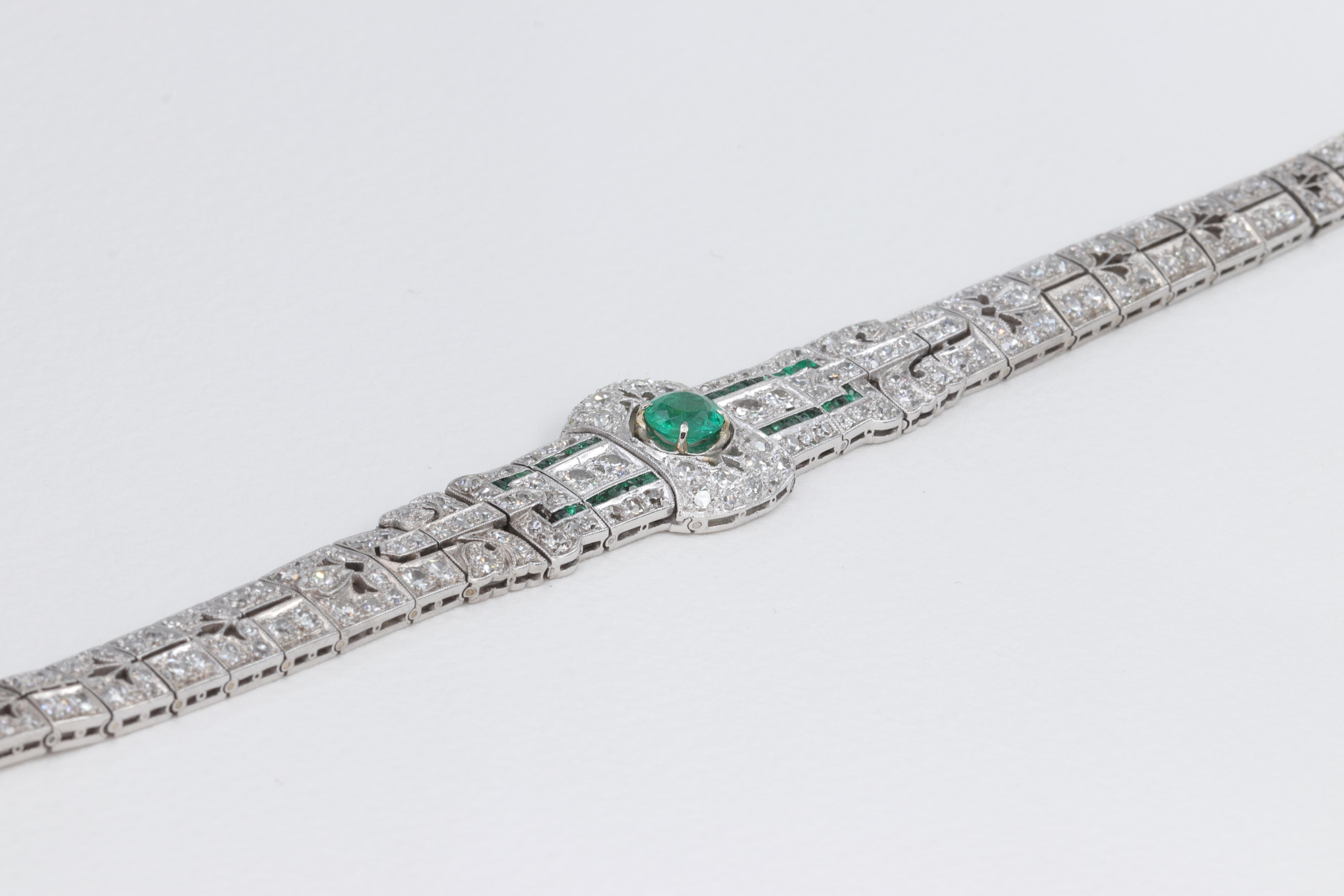 Art Deco Platinum, Emerald and Diamond Antique Bracelet 5
