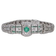 Art Deco Platinum, Emerald and Diamond Antique Bracelet