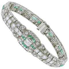 Antique Art Deco Platinum Emerald and Diamond Bracelet