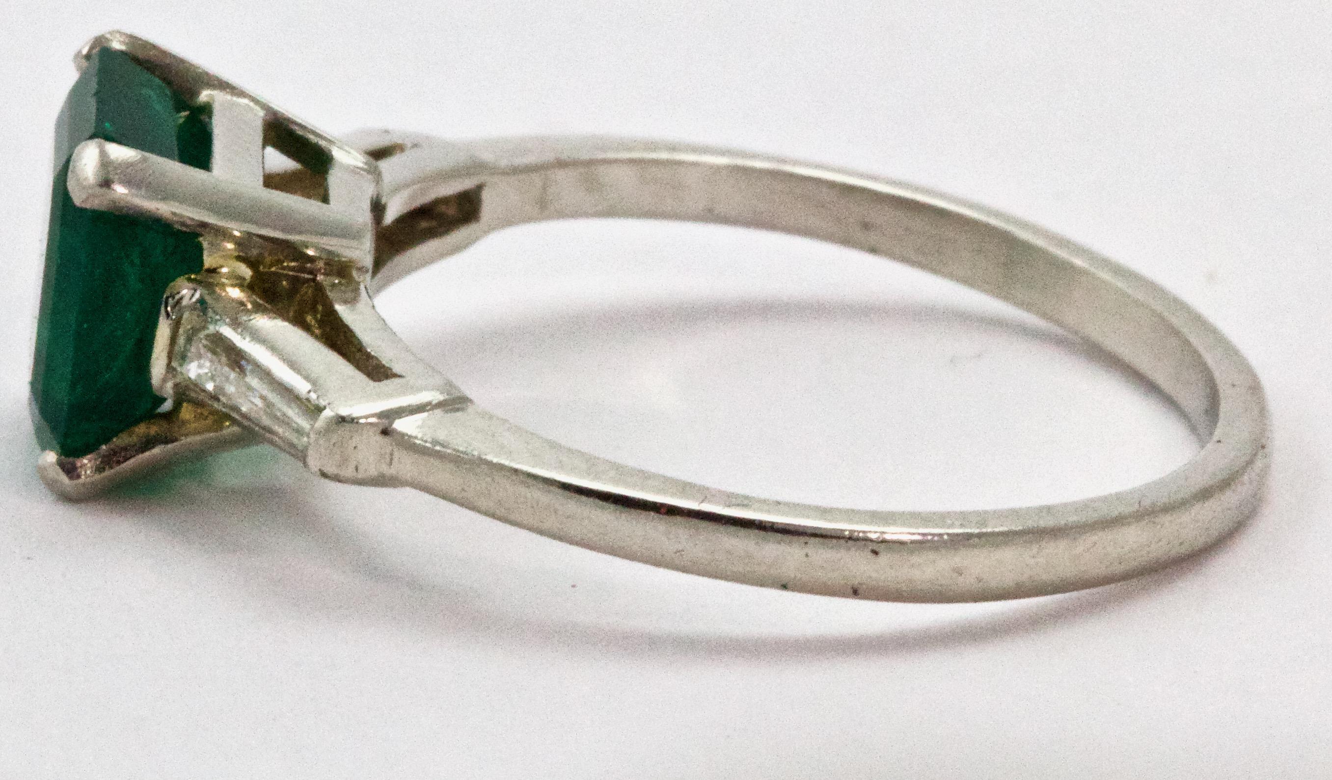 Emerald Cut Art Deco Platinum Emerald and Diamond Engagement Ring