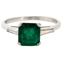 Art Deco Platinum Emerald and Diamond Engagement Ring
