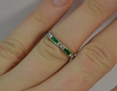 Art Deco Platinum Emerald and Diamond Full Eternity Band or Stack Ring