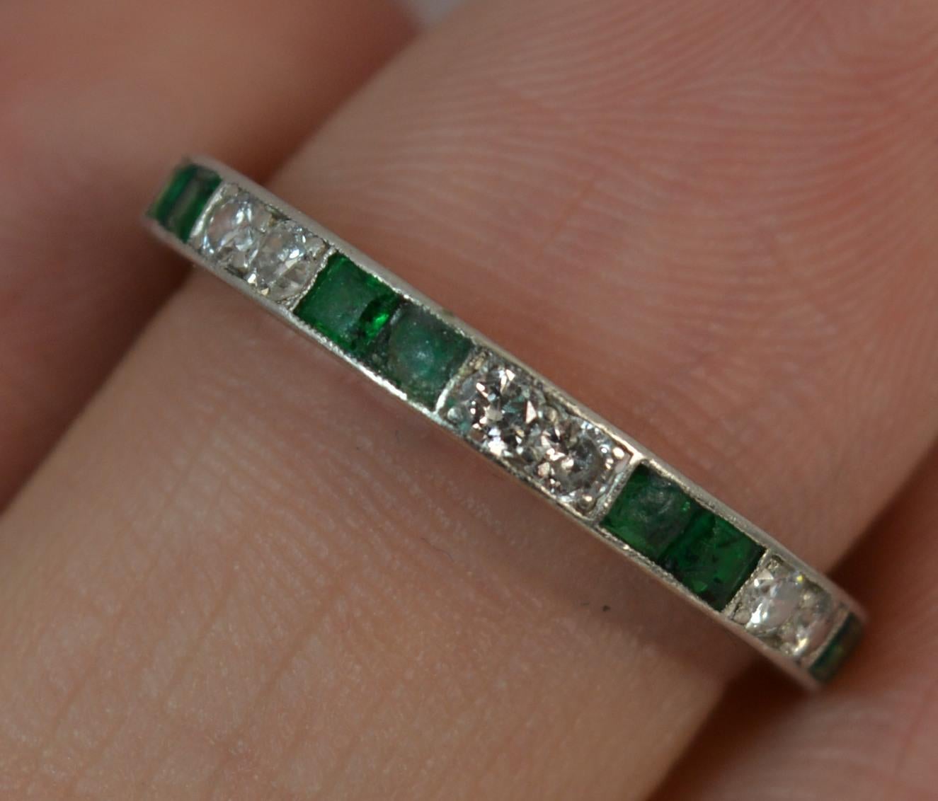 Art Deco Platinum Emerald and Diamond Full Eternity Band or Stack Ring 2