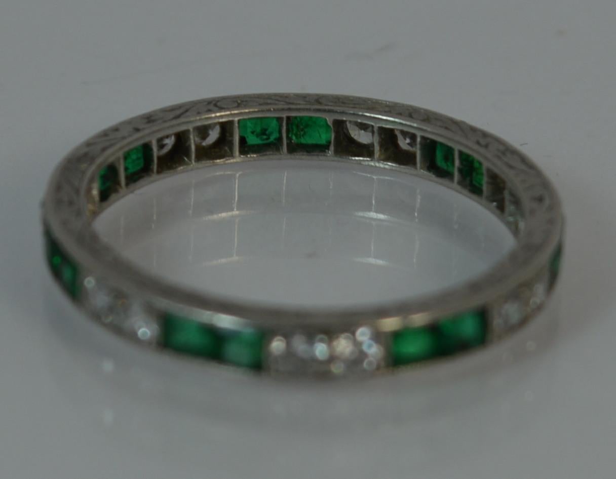 Art Deco Platinum Emerald and Diamond Full Eternity Band or Stack Ring 3