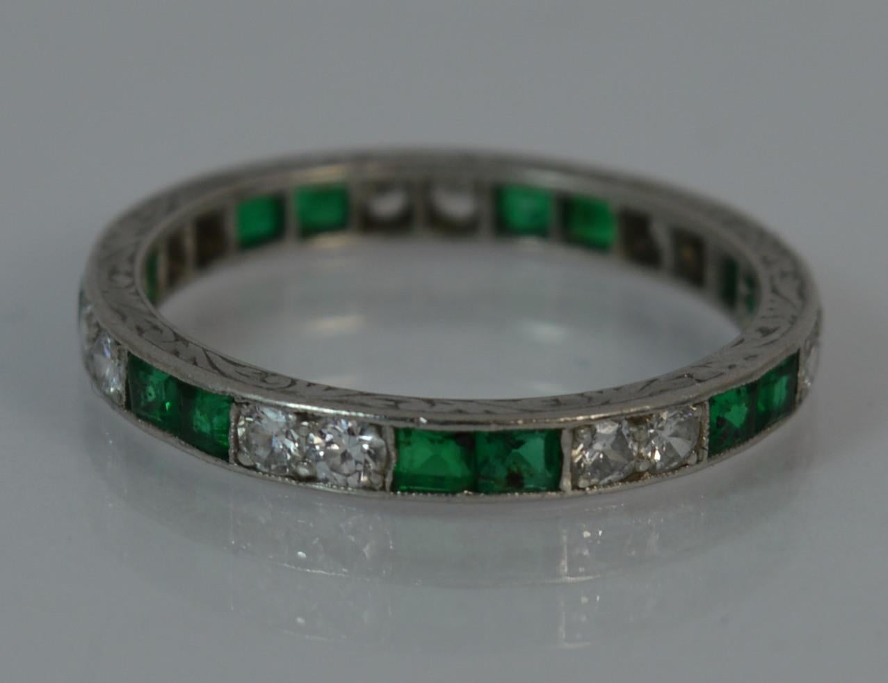 Art Deco Platinum Emerald and Diamond Full Eternity Band or Stack Ring 4