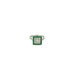Art Deco Platinum Emerald and Diamond Ring