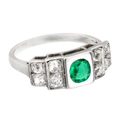 Art Deco Platinum Emerald and Diamond Ring